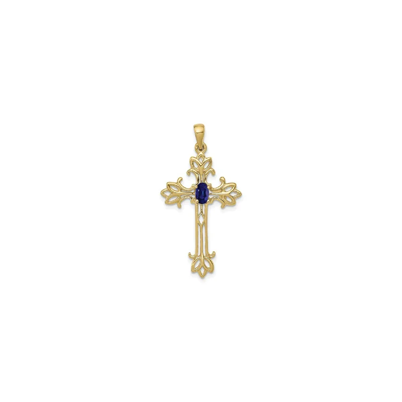 Magnetic - Locking Pendant with Hidden Compartment for Secret MessagesOval Blue Sapphire Fleur de Lis Cross Pendant (14K)