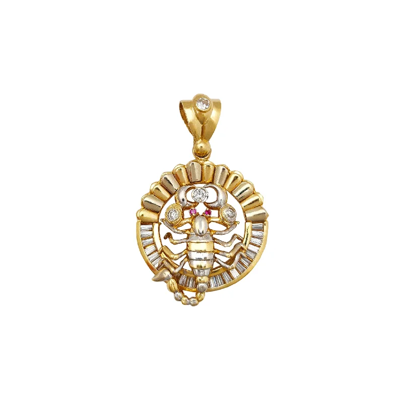 Rhinestone - Encrusted Crown Pendant for Little Girls' Dress - UpChannel CZ Baguette Setting Scorpion Medallion Pendant (14K)