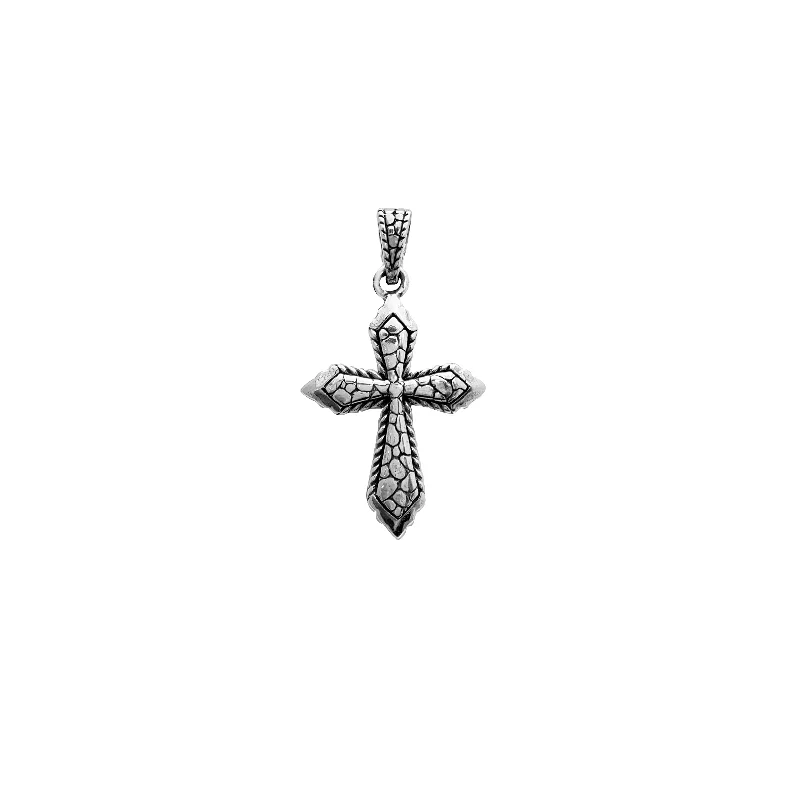 Double - Sided Pendant Necklace with a Photo Insert for Memory - KeepersTextured Cross Pendant (Silver)