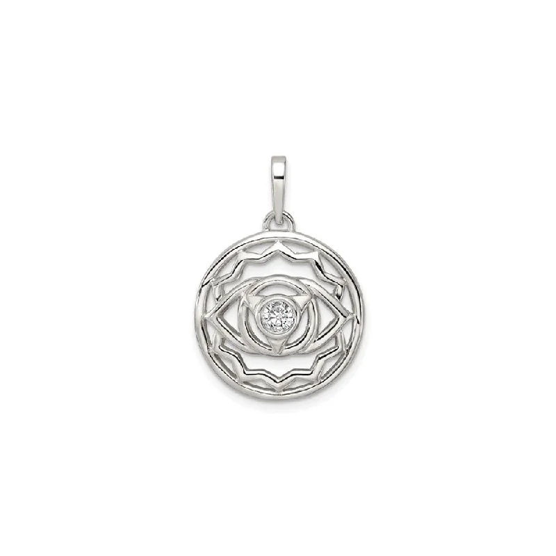 Double - Sided Pendant Necklace with a Photo Insert for Memory - KeepersThird Eye Chakra Round Pendant (Silver)