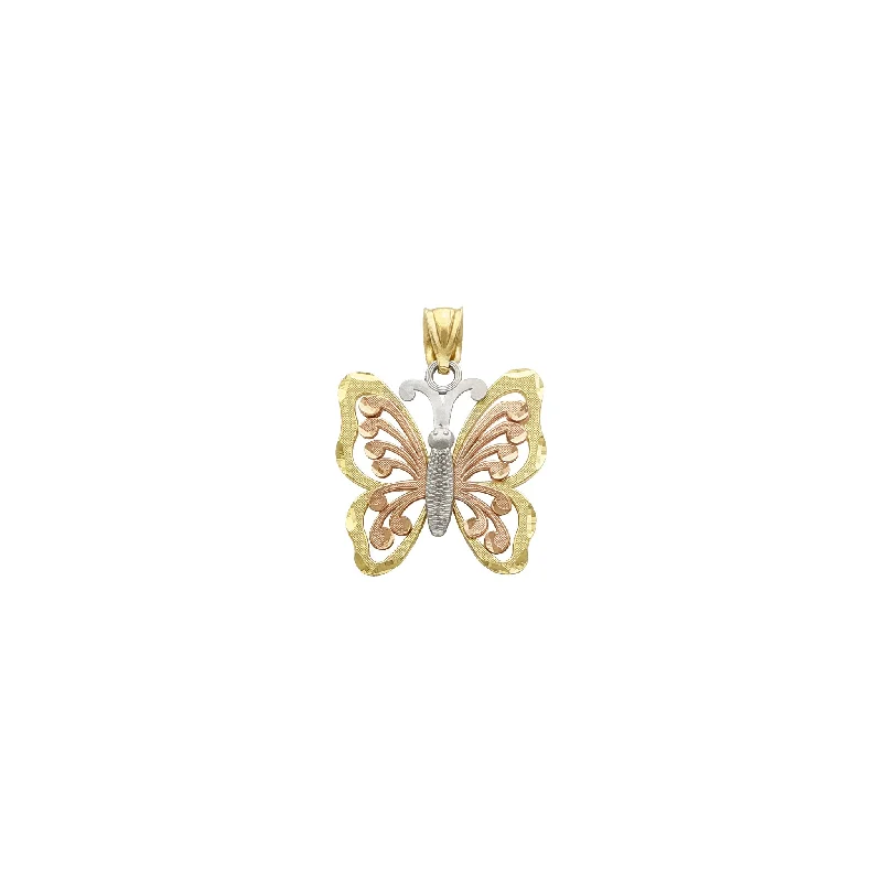 Magnetic - Locking Pendant with Hidden Compartment for Secret MessagesTri-Tone Butterfly Pendant (14K)