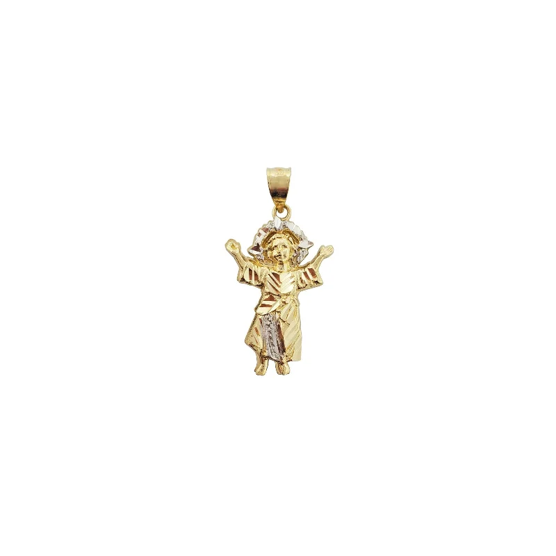 Pearl - Embellished Floral Pendant for a Feminine and Romantic LookTwo-Tone Diamond-Cut Divine Child Closed Back Pendant (14K)