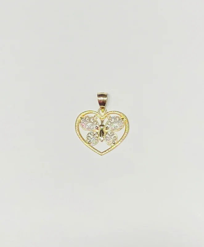 Rhinestone - Encrusted Crown Pendant for Little Girls' Dress - UpTwo-Tone Gold Butterfly and Heart Charm Pendant (14K)