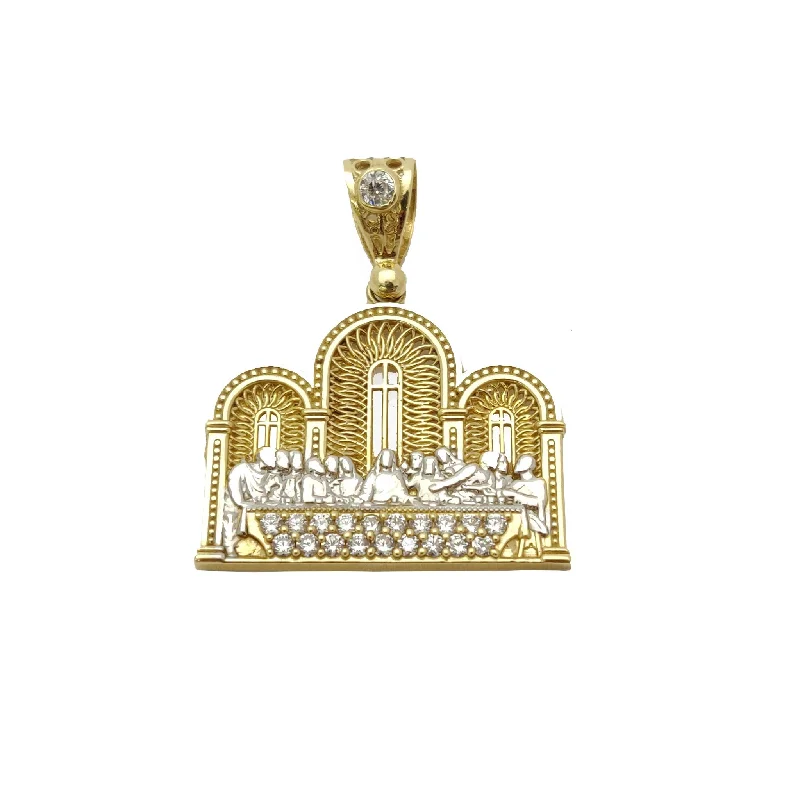 Pearl - Embellished Floral Pendant for a Feminine and Romantic LookTwo-Tone Last Supper CZ Pendant (14K)