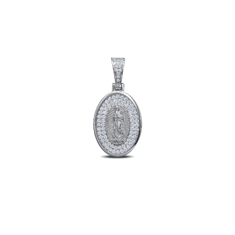 Vintage - Reproduction Cameo Pendant Necklace in Brass for Retro - Style LoversZirconia Pave Oval Virgin Mary Pendant (Silver)